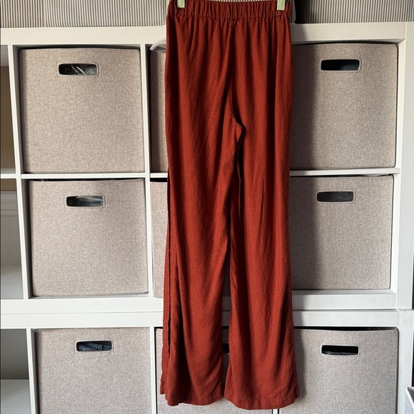 Abercrombie & Fitch Wide Leg Linen-Blend Dark Red Elastic Waist Pants Size XXS - Picture 6 of 16